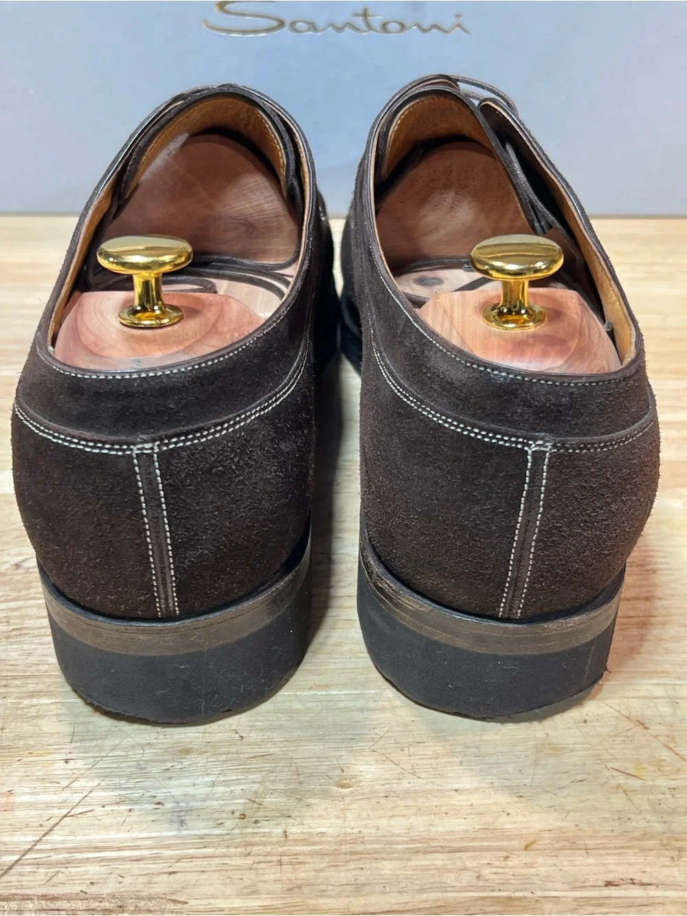 Santoni Dark Brown Suede Split Toe Derby Shoes Mens Sz 12D Vibram Soles 🇮🇹